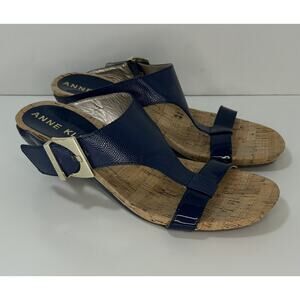 ANNE KLEIN Navy Blue Tammy Wedge Cork Slides Slip-On Heels Sandals Womens 8M